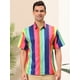 thumbnail image 2 of INSPIRE CHIC Camisa de verano con estampado de rayas arcoíris para hombre, camisas de manga corta con botones rosa multicolor M, 2 of 6