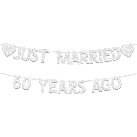 60th Wedding Anniversary Party Banner Decorations, Silver Glitter Just Married 60 Years Ago Banner, We Still Do 60th, 60 Years Blessed & Loved Decorations Supplies
