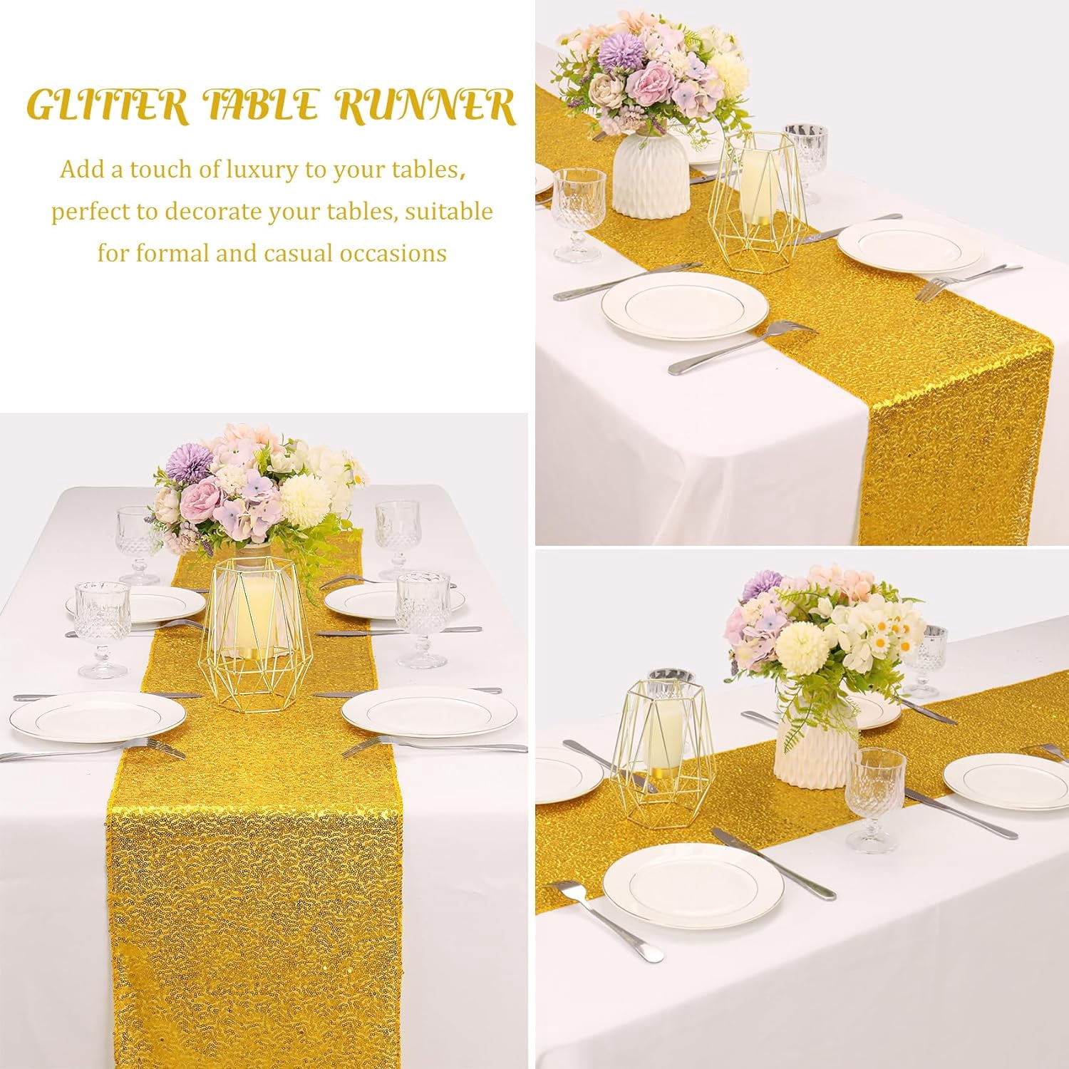 6 Pack Gold Sequin Table Runners 12" x 72" Sparkle Sequin Table Cloths for Wedding Party Banquet Bridal Shower Decorations