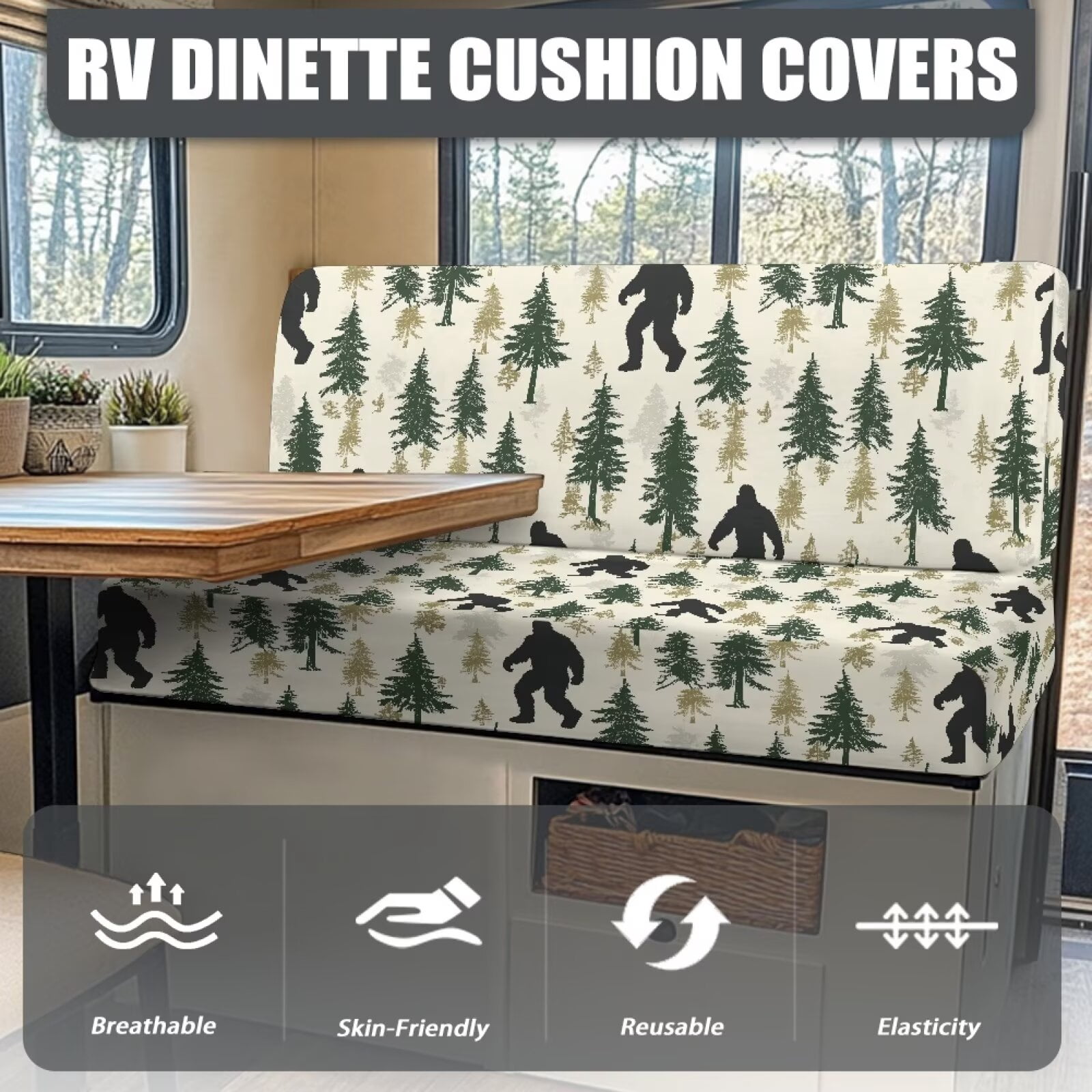 XYZCANDO Bigfoot Forest RV Dinette Cushions Comfortable Sofa Covers for 2 Cushion Couch Universal RV Decor Stretchable Loveseat Sofa Chair Cover Furniture Protector Camper Must Haves Beige