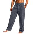 thumbnail image 4 of Men's Straight Leg Waffle Pants,Elastic Drawstring Waist Loose Fit Casual Trousers, Lightweight Breathable Textured Daily Streetwear Clothes with Pockets Dark Gray 5XL, 4 of 6