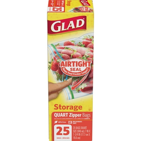 Yard Art Storage Bag - (4 Pack) Glad Zipper Food Storage Plastic Bags - Quart - 25 ct