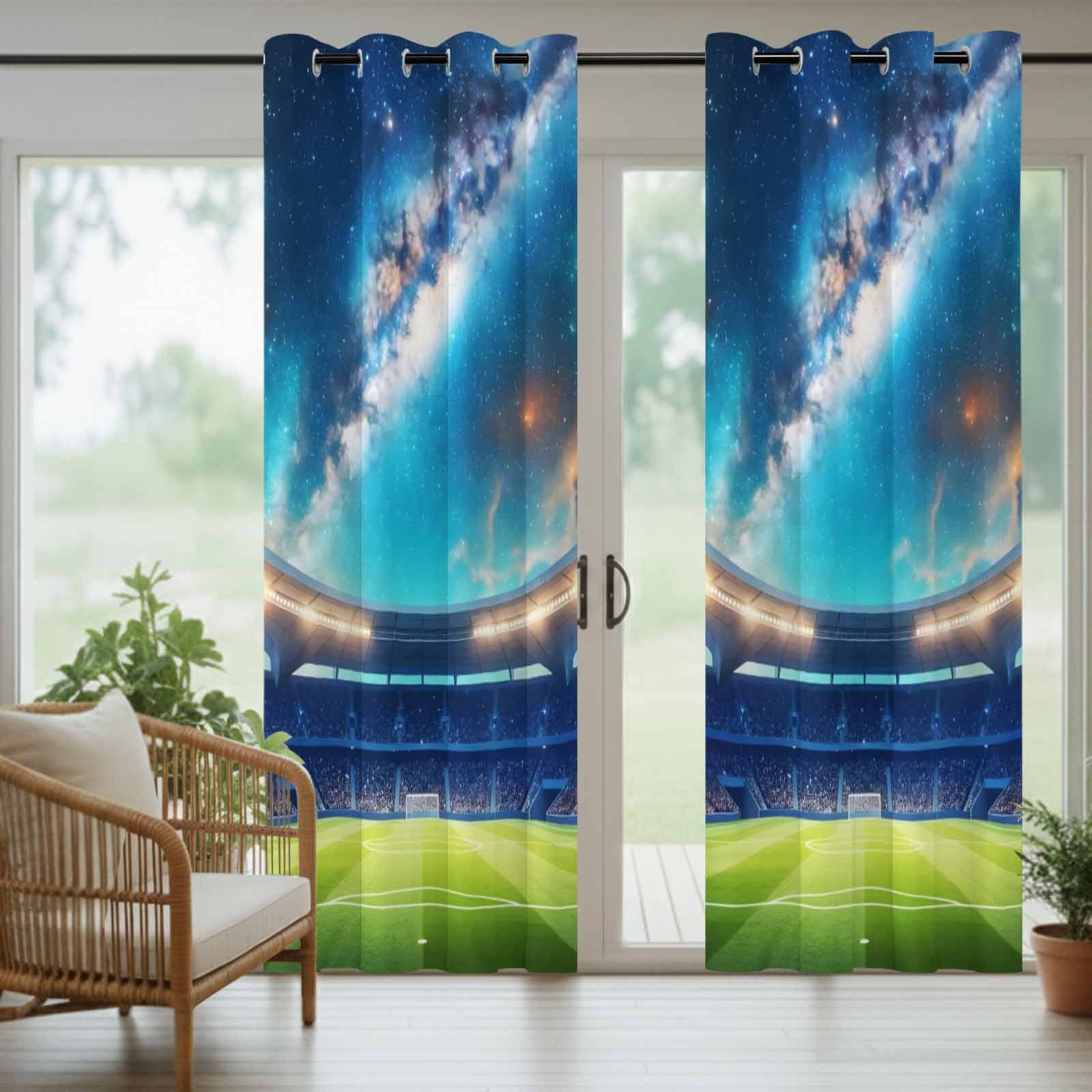 Celestial Arena Outdoor Curtains for Patio, Art Galaxy Stadium Cinematic Dreamy Deep Blue Sunshade Privacy Drapes Grommet Waterproof Outside Curtains for Porch/Cabana/Balcony 54"x 108", 1 Panel
