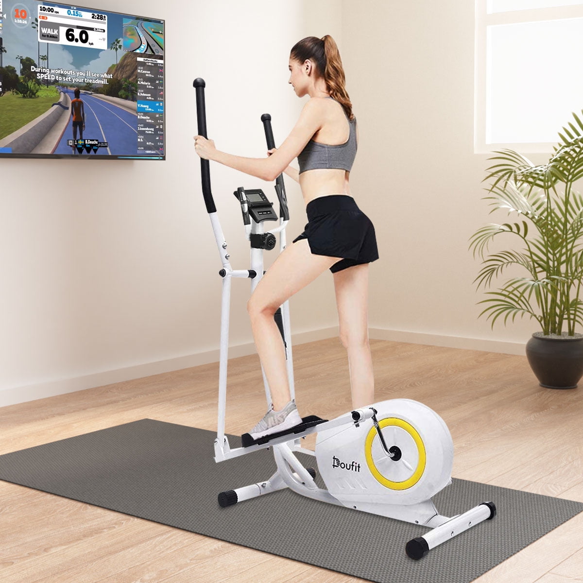 Doufit Exercise Machine for Indoor Fitness Gym Workout Adjustable Magnetic Elliptical Cross Trainer with LCD Monitor and Pulse Sensors