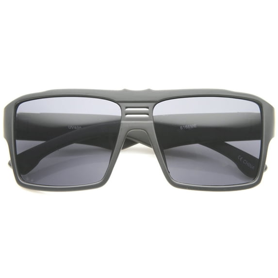 sunglassLA Unisex Men's Modern Casual Flat Top Wide Temple Rectangle Aviator Sunglasses (Matte Black / Smoke) - 57mm