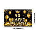 thumbnail image 2 of Black Background Golden Balloon 50th Birthday Banner with Crown Element Party Decoration Backdrop Photography Props Happy Birthday Party Supplies, 2 of 7