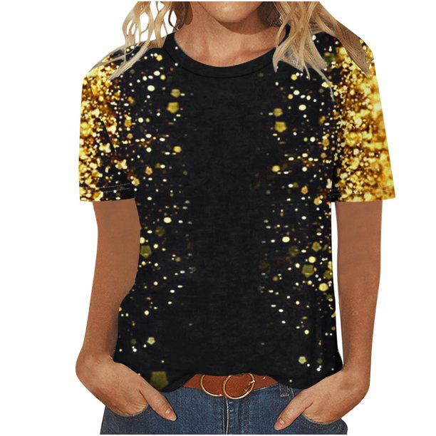Fiudx Camisetas para Mujer Blusa de Manga Corta Estampada a La Moda para Mujer, Blusas Informales con Cuello Redondo