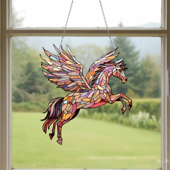 Majestic Unicorn with Wings, Acrylic Window Hanging, 2D Stained Glass Style, Artistic Home Decor, Special Gift