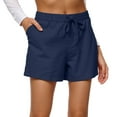thumbnail image 2 of Women’s Shorts Linen 7 Inch Inseam Drawstring Elastic Waistband Wide Leg Compression Shorts Cargo Tall Beach Bermuda Shorts with Pockets Dark Blue XXL, 2 of 6