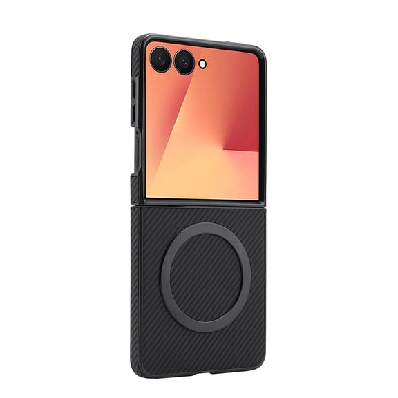 ELEHOLD Magnetic Case for Samsung Galaxy Z Flip 7, Carbon Fiber Texture Shockproof Case, Military Drop Protection Slim Fit Cover,Black
