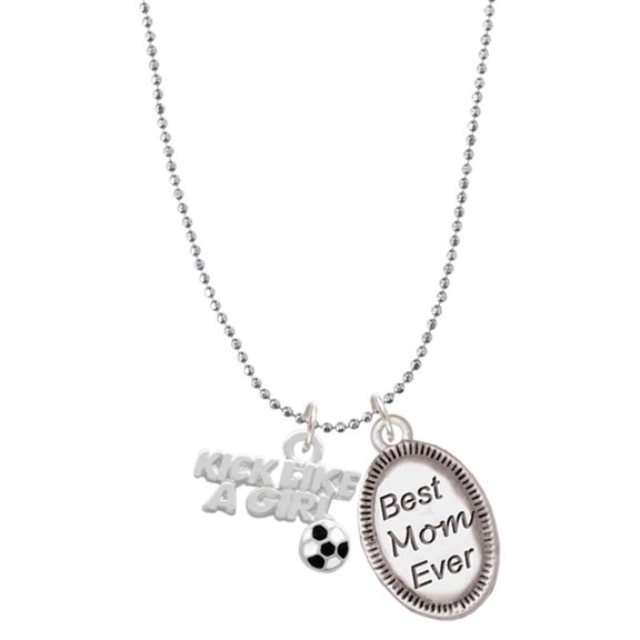 Delight Jewelry Silvertone Kick Like a Girl with Enamel Soccer Ball Best Mom Ever Charm Necklace