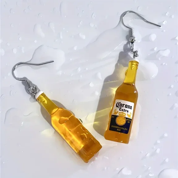 Creative Wine Bottle Dangle Earrings Resin Silver Plated Ear Jewelry Cute Style Personalized Drop Earrings For Women Men Party