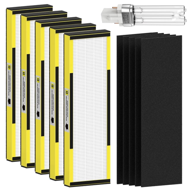 FMDZFL 5 Pack FLT4825 True HEPA Filter B Replacement & 1 Replacement Bulb Compatible with AC4825 AC4300 AC4800 AC4900 AC4850, Par