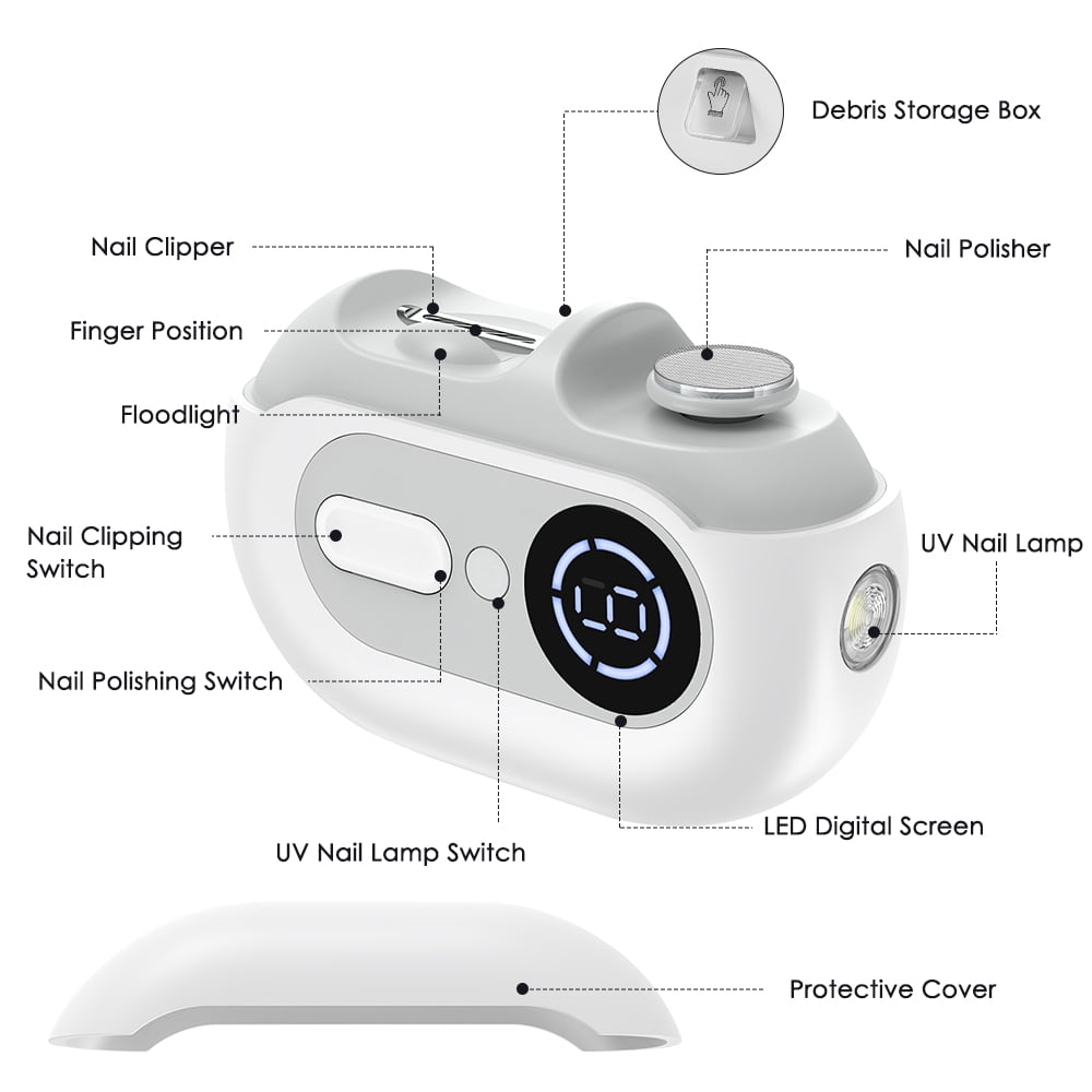 Automatic Baby Nail Trimmer, Electric Nail Clipper Polisher with LED Light, UV Nail Lamp & Nail Storage Box, 4 in 1 Nail File with 2 Speed Trimming, 9 Speed Filing, 500mAh Battery for Baby Senior