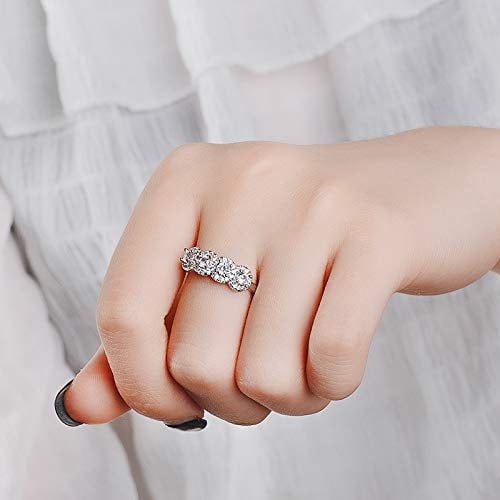 6 Cutedoumiao 925 Sterling Silver 4 Cut Cubic Zirconia Stones Fashion Ring Engagement Wedding Bands Wedding Rings for Women Promise Anniversary Eternity Bands Rings CZ Engagement Bridal Ring