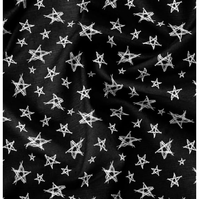 Soimoi Black Silk Fabric Stars Star Print Fabric by the Yard 44 Inch Wide