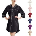 thumbnail image 5 of Lovskoo Women's 2024 Satin Sleep Shirt Long Sleeve Sleepwear Silk Nightshirt Button Down Pajama Dress Purple, 5 of 5