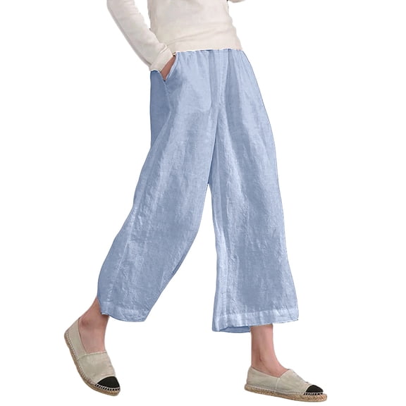 Womens Wide Leg Pants Yoga Capris Culottes With Pockets Tummy Loose Pants For Workout