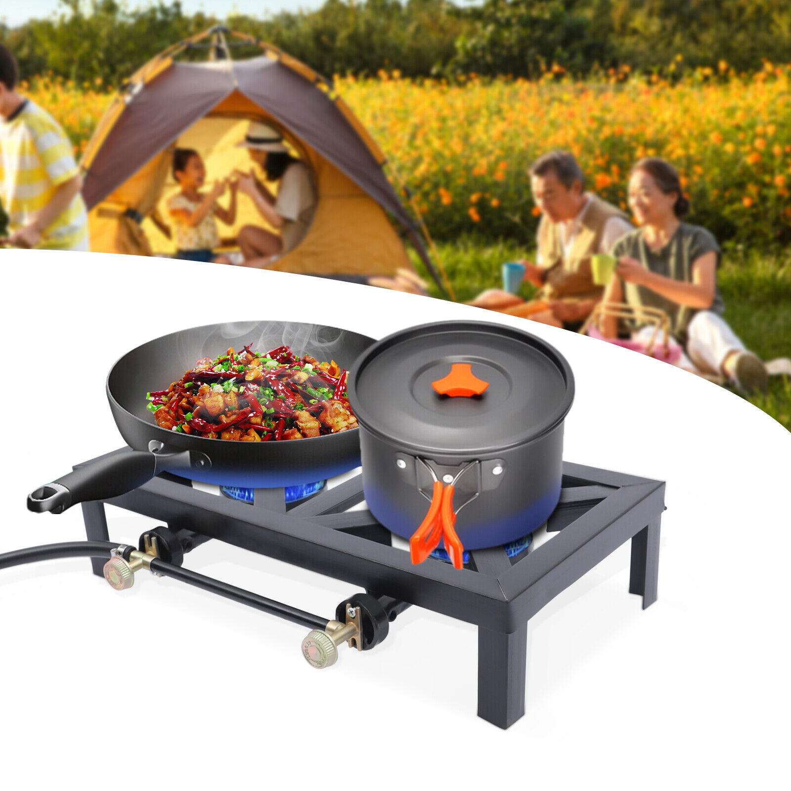 TFCFL 16.54inch Double Burner Camping Stove Portable Outdoor Gas Stove