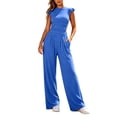 thumbnail image 2 of BRELIL Women Two Piece Sets Casual Round Neck Sleeveless T-Shirt Wide Leg Pants Summer Lounge Matching Outfits Solid Basic Tracksuit Vacation Travel, Blue 2XL, 2 of 8