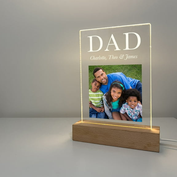 Personalized Custom Photo Picture LED Wood Stand Light Lamp Happy Fathers Day Gift from Kids, Gift for Stepdad, Gifts for Dad, Daddy Grandpa