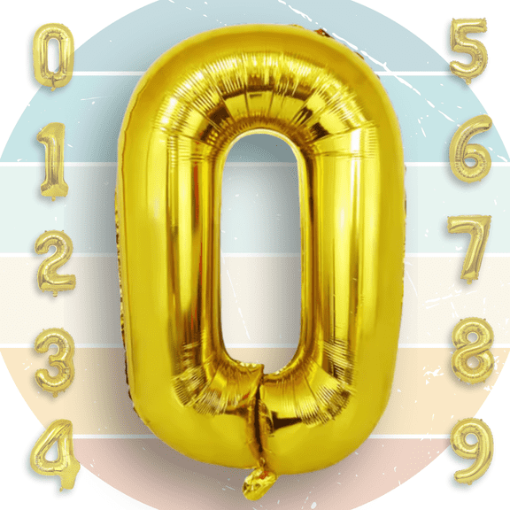 Gold Number 0 Mylar Foil Balloon 40 inch - Helium or Air Filled Metallic Balloons for Birthday Party, Anniversary, Graduation Decorations