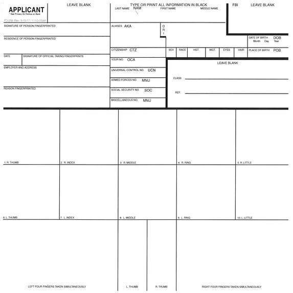 FD-258 Fingerprint Card - Black, 10 Pack (Black, 10): Biometric Impressions Corp.