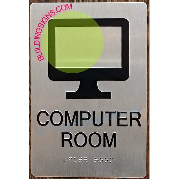 Computer Room Sign -Braille Sign with Raised Tactile Graphics and Letters (Aluminum, Silver,Size 6x9)-The Sensation line (ref-2201)