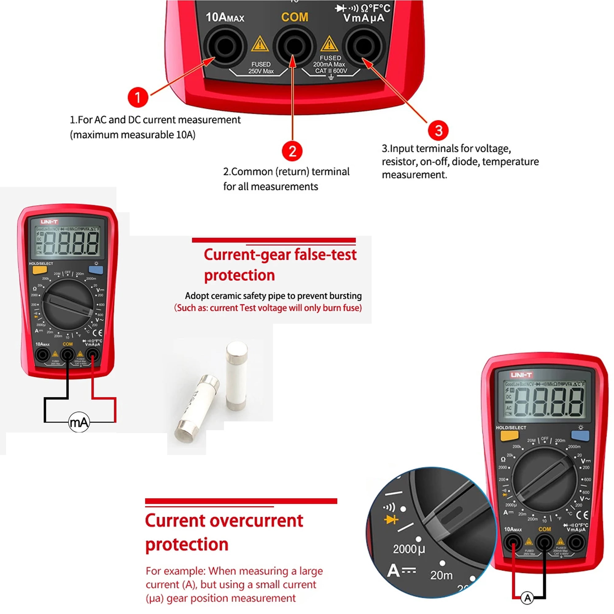 UNI-T UT33B+ LCD Digital Multimeter Battery Test Manual Range DC/AC Voltage DC Current Meter Resistance Tester Voltmeter Ammeter for Home Repairs