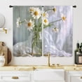 thumbnail image 2 of White Daisy Flower Kitchen Window Curtains 2 Panels 27.5W x 39H Rod Pocket Floral Plant Vase Aesthetic Art Small Short Door Decor Bathroom Drapery Treatment, 2 of 6