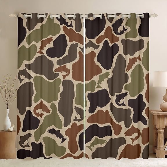 Castle Fairy Big Bass Fish Black Out Curtains,Camouflage Curtains Pack of 2 (42x63 Each)