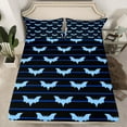 thumbnail image 2 of Manfei Cartoon Bats Print Queen Sheet Sets 4-Piece for Kids, Happy Halloween Theme Flat Sheet, Black Blue Geometric Stripe Queen Fitted Sheet, Super Cozy Bedroom Decor, 2 of 7