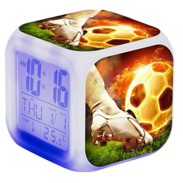 Foaenda Digital Alarm Clock Boys Football Alarm Clock Creative LED