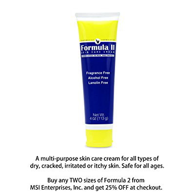 formula 2 skin care cream (4 oz.) for dry, cracked, irritated, or itchy skin resulting from diabetes, wounds, diaper rash, eczema, psoriasis, radiation therapy, incontinence, bed sores, sunburn,