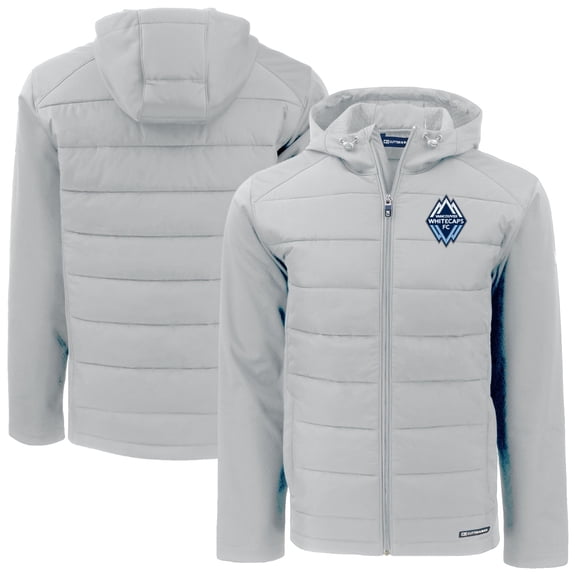 Men's-Cutter & Buck  Gray Vancouver Whitecaps FC Evoke Hybrid Eco Softshell Recycled Full Zip Hooded Jacket