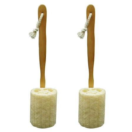 Nvzi-a Natural Exfoliating Loofah Luffa Loofa Back Sponge Scrubber Brush with Long Wooden Handle Stick Holder Body Shower Bath Spa Pack of 2