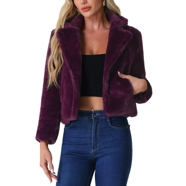 CHAQUETA CORTA DE PIEL SINTÉTICA SUELTA DE MODA INVERNAL PARA MUJERES CHIC XL PÚRPURA PROFUNDO