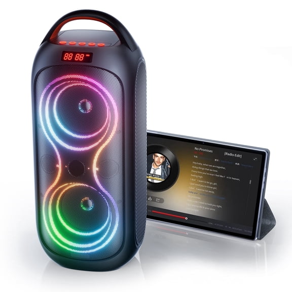 VEATOOL Karaoke Machine with Two Wireless Microphones, Portable Bluetooth Speaker with Bass/Treble Adjustment, PA System with Remote Control, Supports TF Card/USB, AUX in, REC, Party/Meeting/Outdoor
