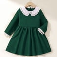 thumbnail image 4 of hotojiny Girl Long Sleeve Dress Lace Trim Collared Fall Clothes Knee Length Flowy A-Line Corduroy Dresses Children Clothes(Army Green,2-3 Years), 4 of 9