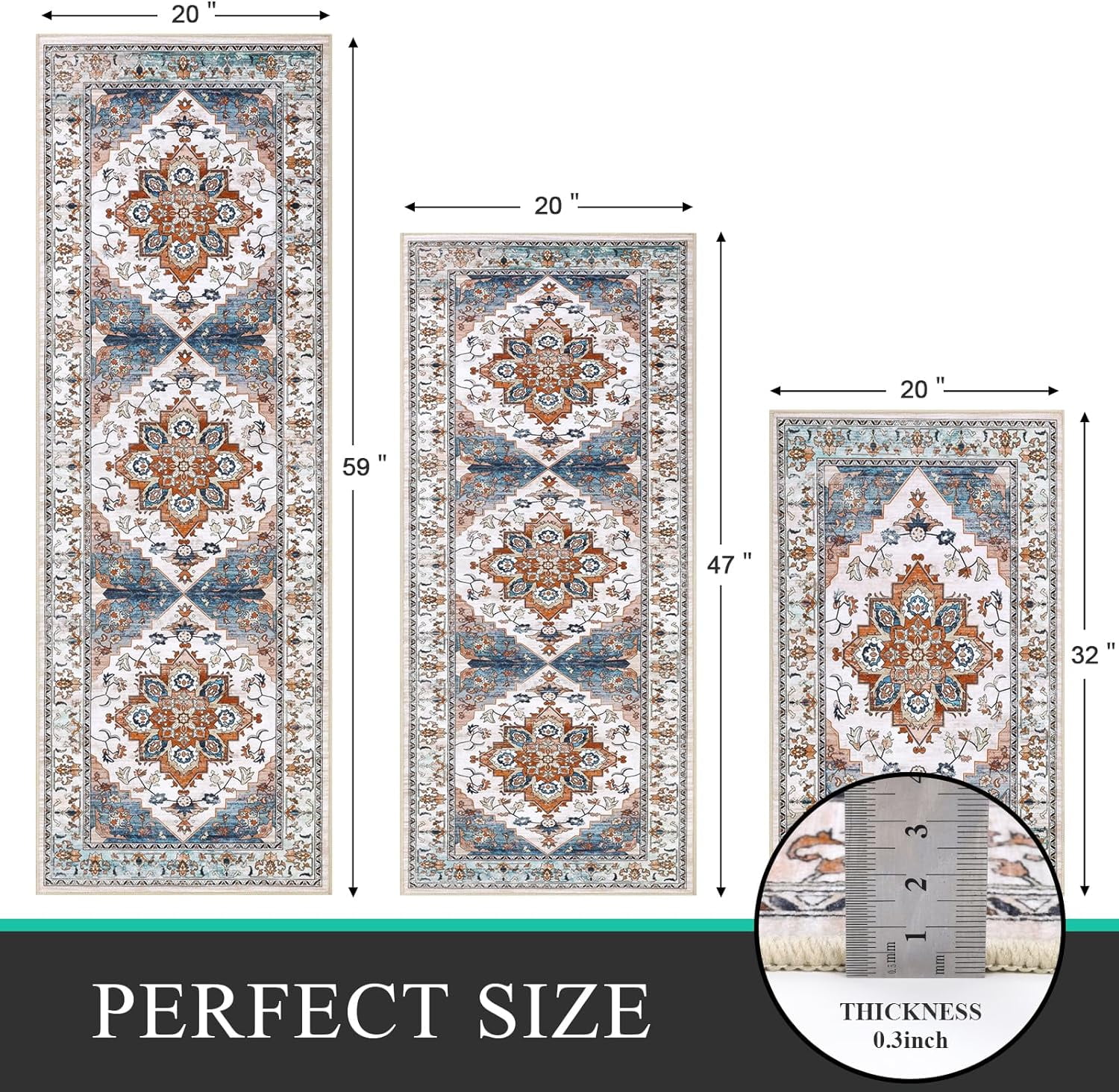 Kitchen Rug and Mat, Yamaziot Boho Kitchen Rug Set of 3, Non Slip Washable Farmhouse Floor Mat Hallway Runner, Laundry Room Carpet
