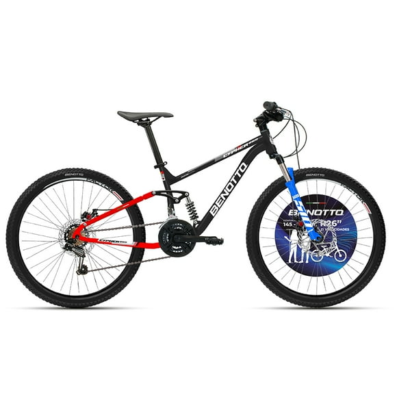 Bicicleta Benotto Cypher Tipo Montaña Rodada 26, 21 Velocidades Negro / Rojo DS DFD 21V con Cuerpo de Acero