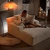 GNIXUU 50" Oversized Chaise Lounge Sofa Chair Indoor, Modern Corduroy Sleeper Sofa Cloud Couch with 3 Soft Pillows, Comfy Single Seat Floor Sofa for Living Room, Apartment, Office (White)