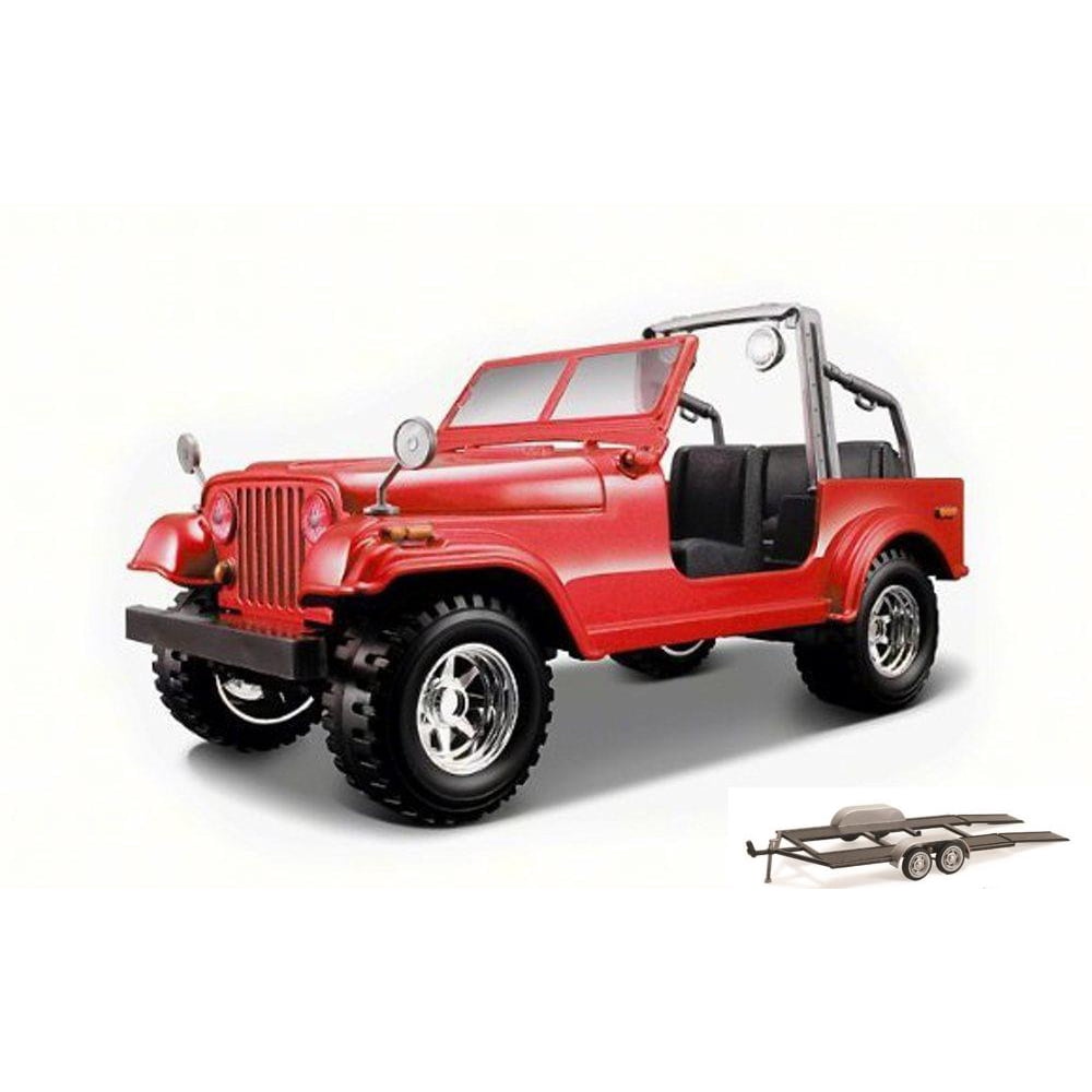 Diecast Car & Trailer Package Jeep Wrangler, Red Bburago 22033 1/24 Scale Diecast Model