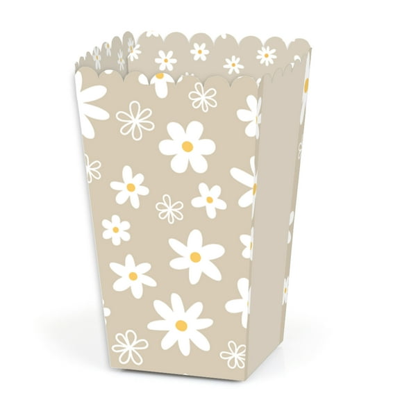 Big Dot of Happiness Tan Daisy Flowers - Floral Party Favor Popcorn Treat Boxes - Set of 12