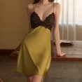 thumbnail image 1 of Pijama sexy de mujer con tirantes finos de satén y encaje de malla con almohadillas para el pecho seductoras, camisón sin espalda, ropa de casa de verano, 1 of 6