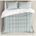 thumbnail image 3 of Modern Duvet Cover Set, Vertical Thin and Bold Stipes Optical Pattern Retro Style Abstract Print, Decorative 3 Piece Bedding Set with 2 Pillow Shams, Queen Size, Pale Sage Green White, by Ambesonne, 3 of 3