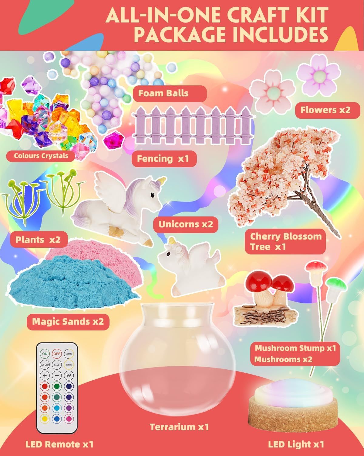 Kit De Terrarium Licorne, Licorne Fille Kit Veilleuse Avec