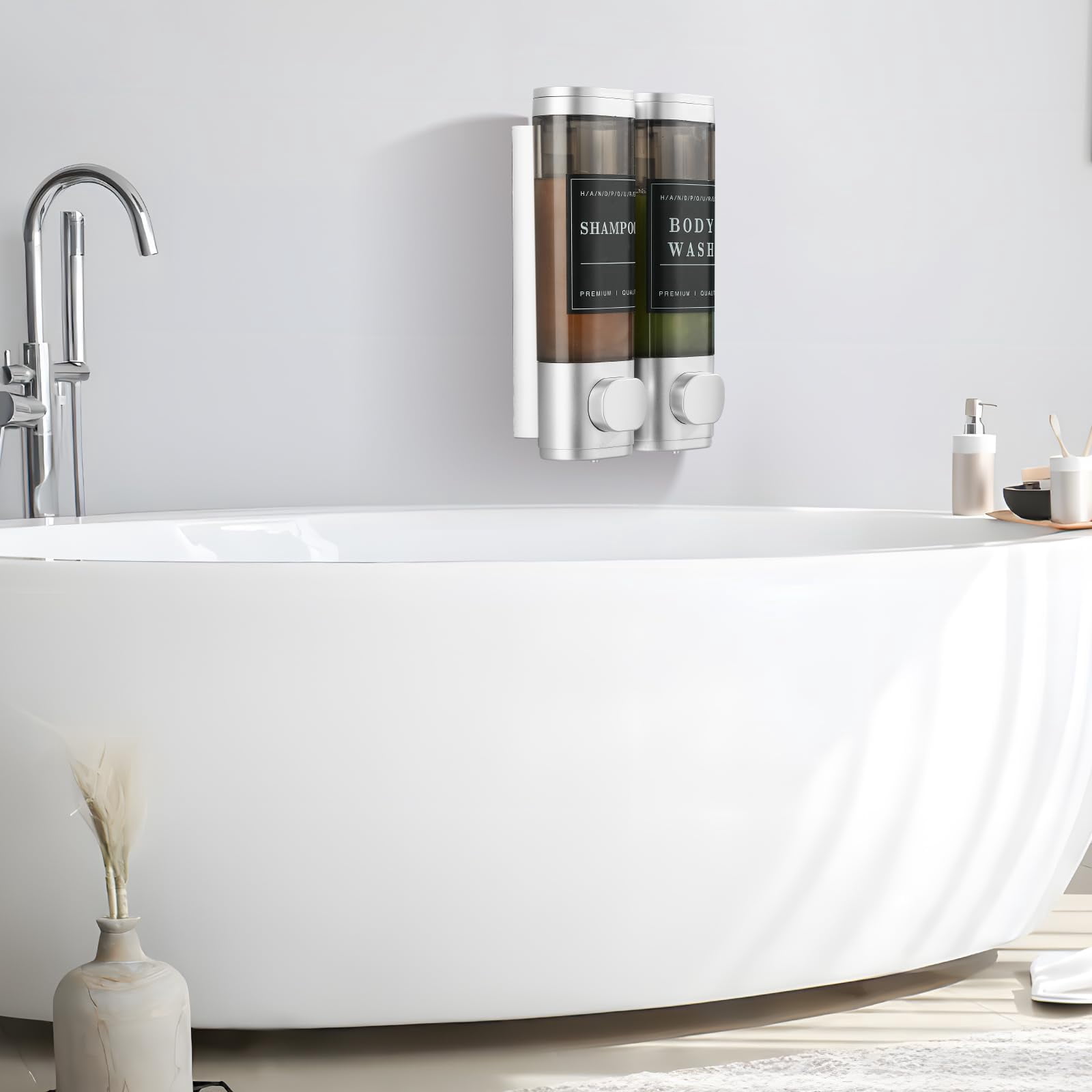 Shampoo and Conditioner Dispenser,Shower Soap Dispenser 3 Chamber No Drill Wall-Mounted Large Capacity