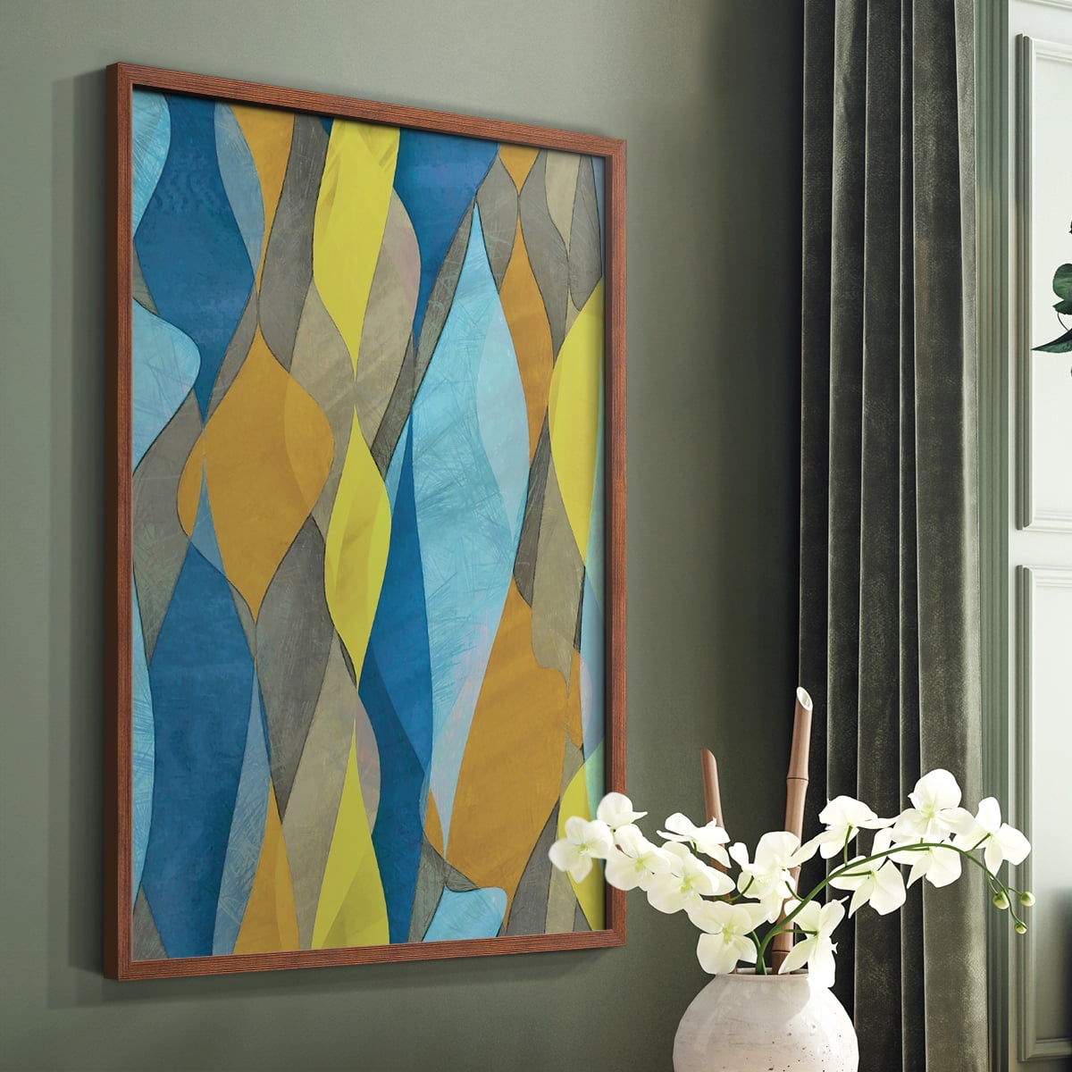 Colorful Cascade I Framed Print in Brown Solid Wood Framed Print No Nail Hanging