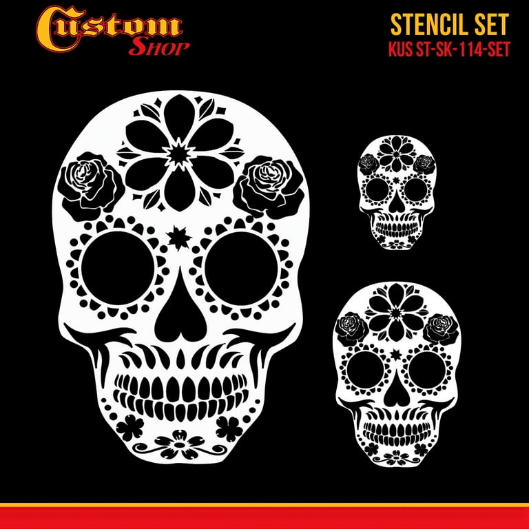 Custom Shop Airbrush Sugar Skull Day Of The Dead Stencil Set (Skull Design #14 in 3 Scale Sizes) - Laser Cut Reusable - Walmart.com custom-shop-airbrush-sugar-skull-day-of-the-dead-stencil-set-skull-design-14-in-3-scale-sizes-laser-cut-reusable-walmart-com